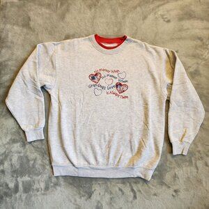 Vintage M&C Energy Sportswear Sweatshirt Large Gray Grandma Embroidered Hearts